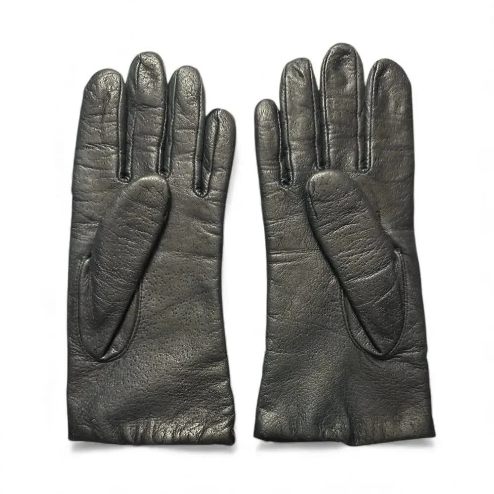 Hanes Her Way Ladies Medium Genuine Leather Gloves Black Made In India Lined